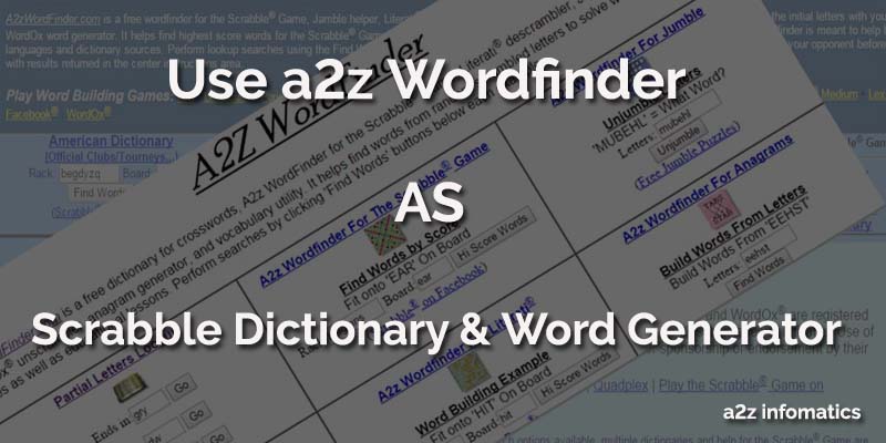 Using a2z WordFinder as Scrabble Dictionary