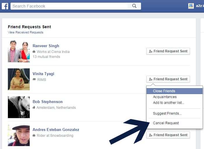 Cancel / Delete Facebook Friend requests