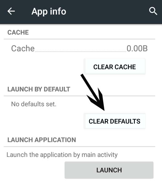 clear defaults for app in android