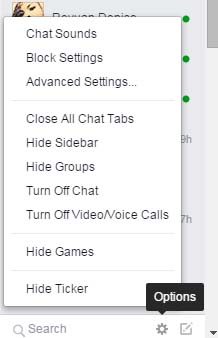 facebook chat options menu