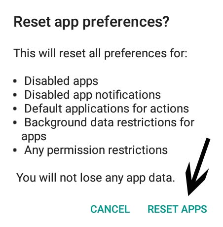 reset apps confirmation in android