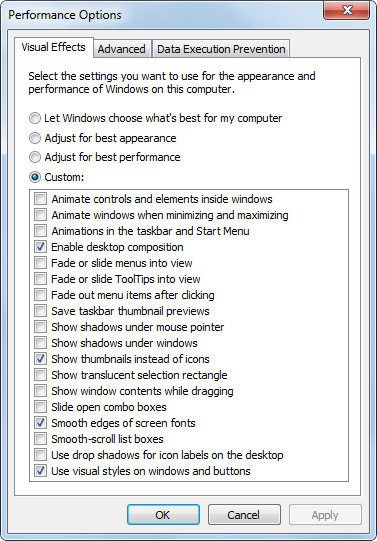 Visual effects in Windows 7