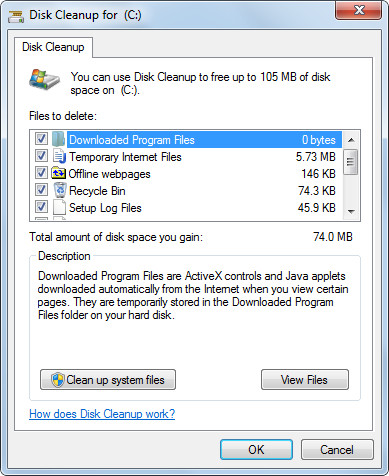 Disk Cleanup options