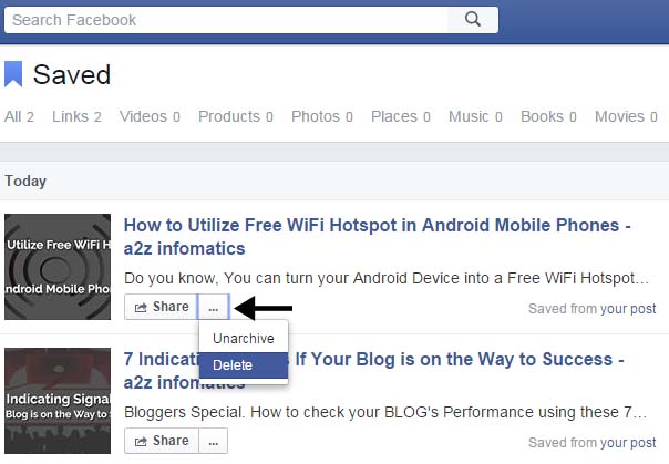facebook delete archive link
