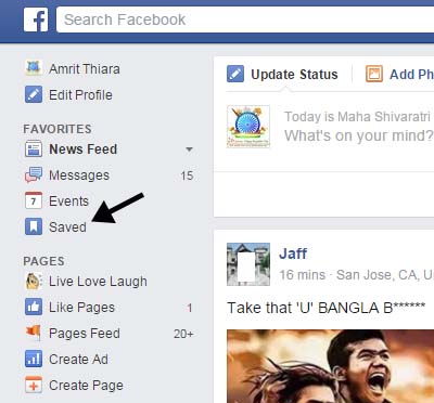 facebook saved option