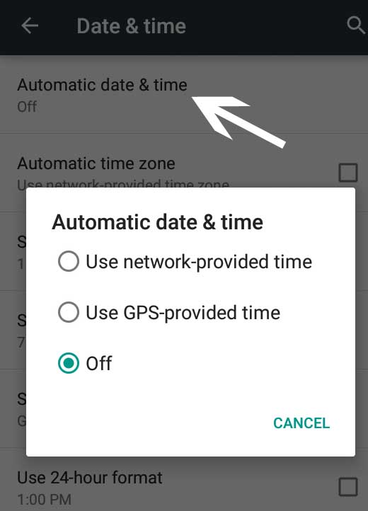 automatic date and time setting in android