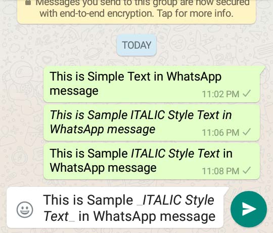 howto italic text in whatsapp message