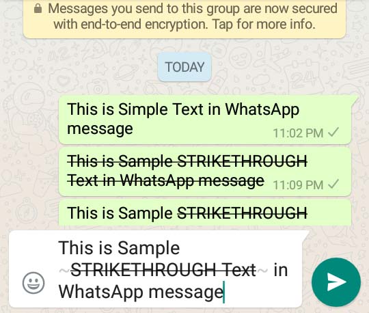 howto strikethrough text in whatsapp message