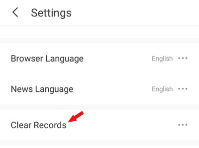 uc browser clear records