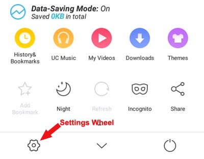uc browser settings wheel