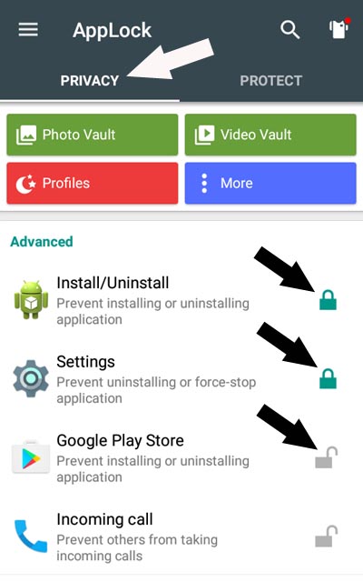 applock advanced settings